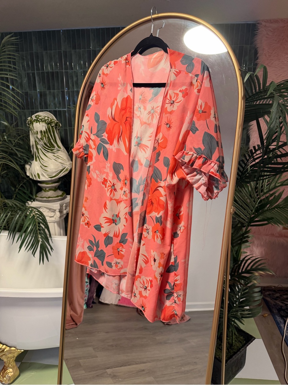 Coral Floral Kimono Cardigan